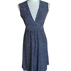 Happie blue and white polka vneck dress size large